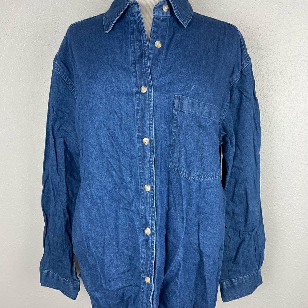 Pre-Owned
Sara Studio Womens Denim Button Down Top with Pocket Size M